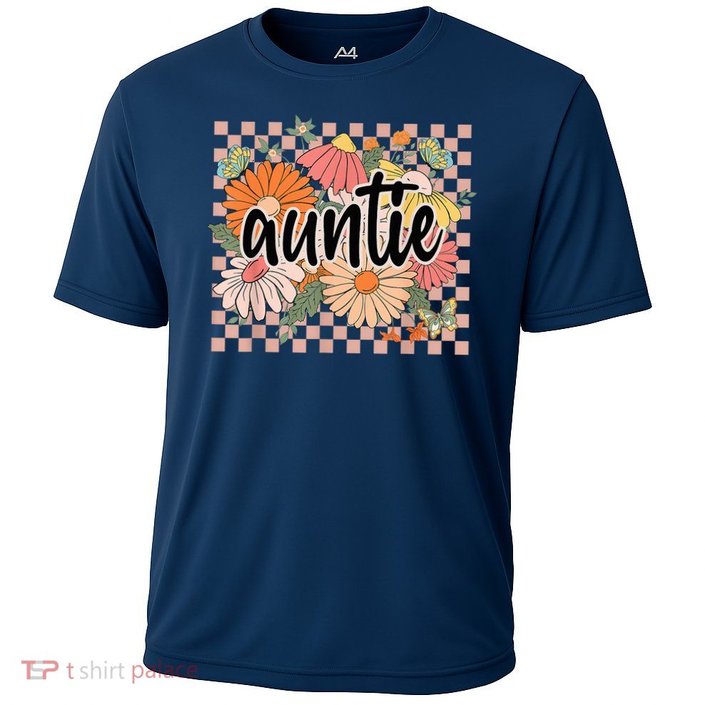 Auntie Floral Mother'S Day Wildflower Girl Checkered Performance Shirt