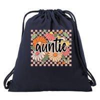 Auntie Floral Mother'S Day Wildflower Girl Checkered Drawstring Bag