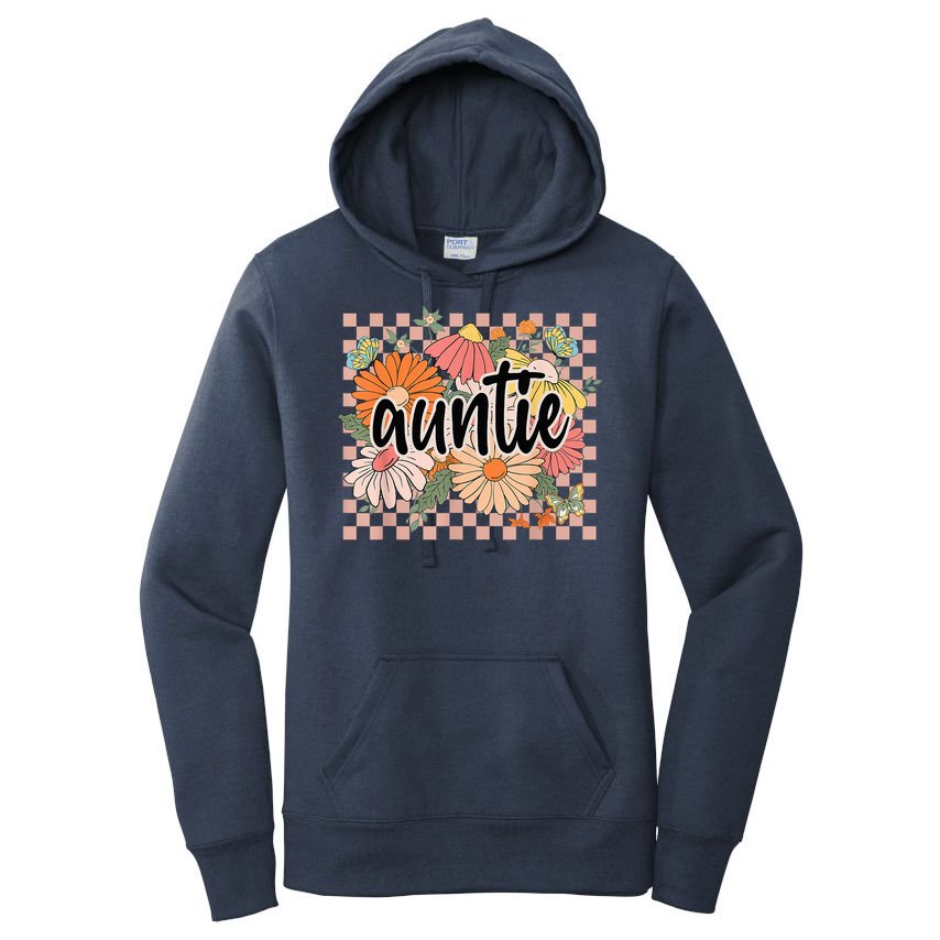 Auntie Floral Mother'S Day Wildflower Girl Checkered Women's Pullover Hoodie