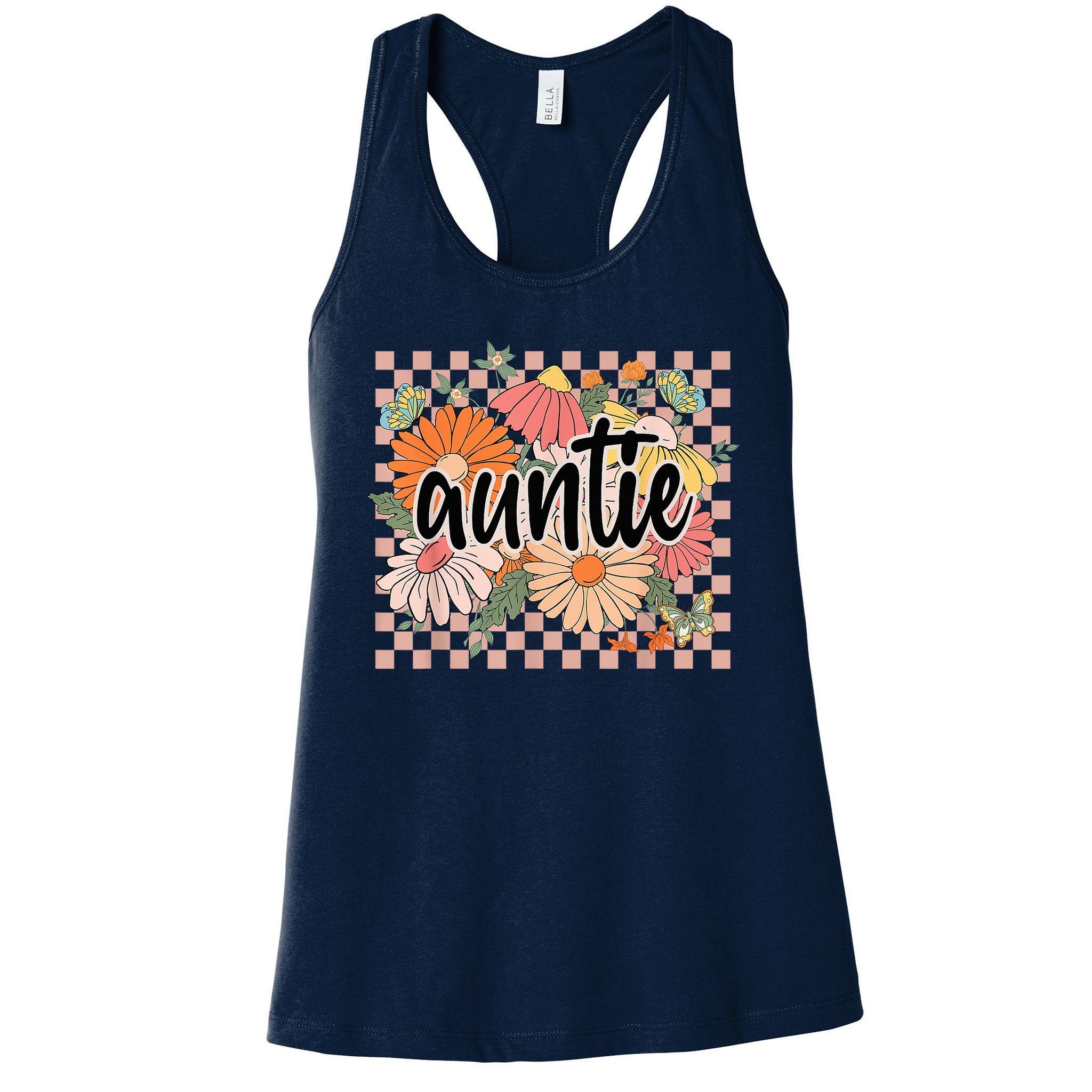 Auntie Floral Mother'S Day Wildflower Girl Checkered Womens Tank Top
