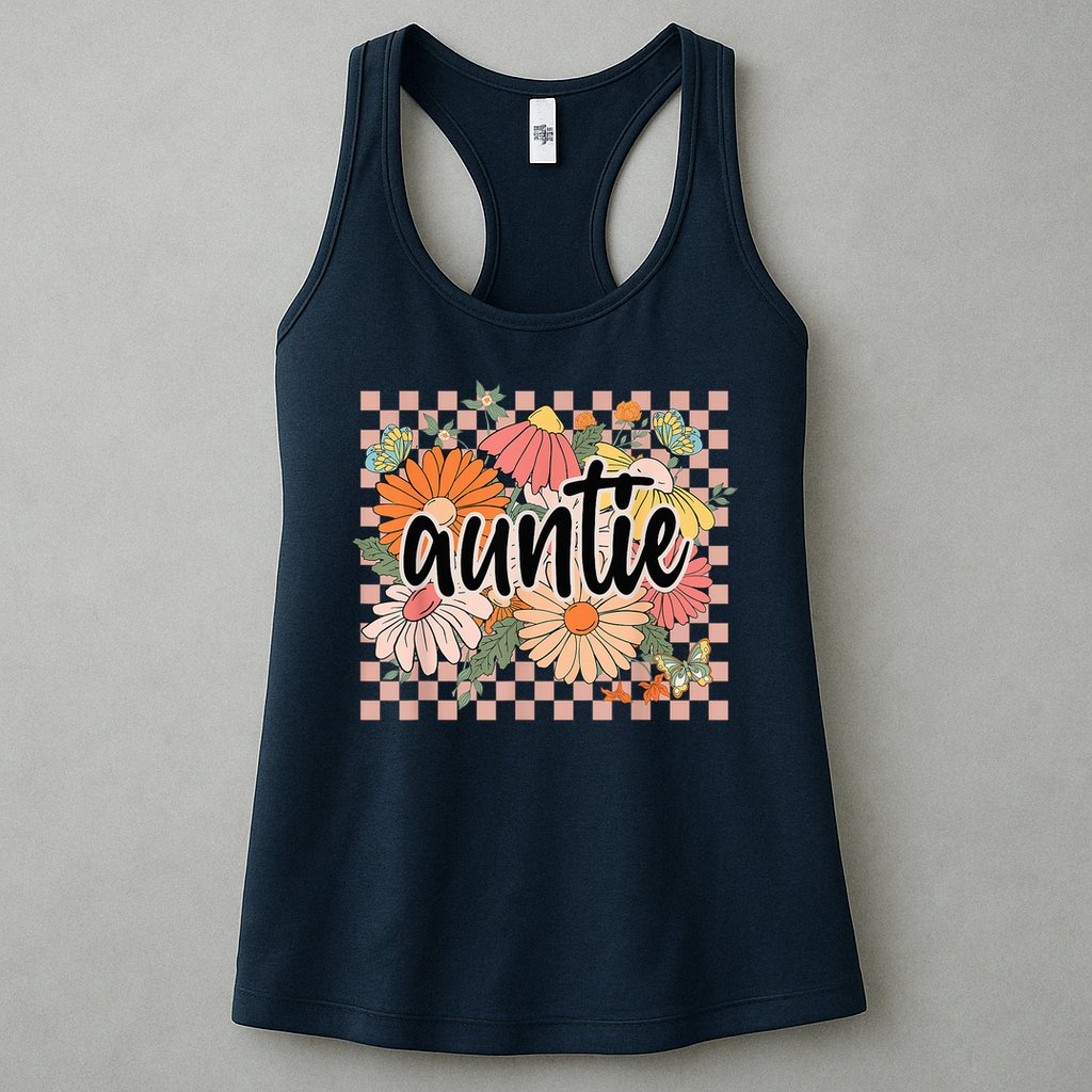 Auntie Floral Mother'S Day Wildflower Girl Checkered Womens Tank Top