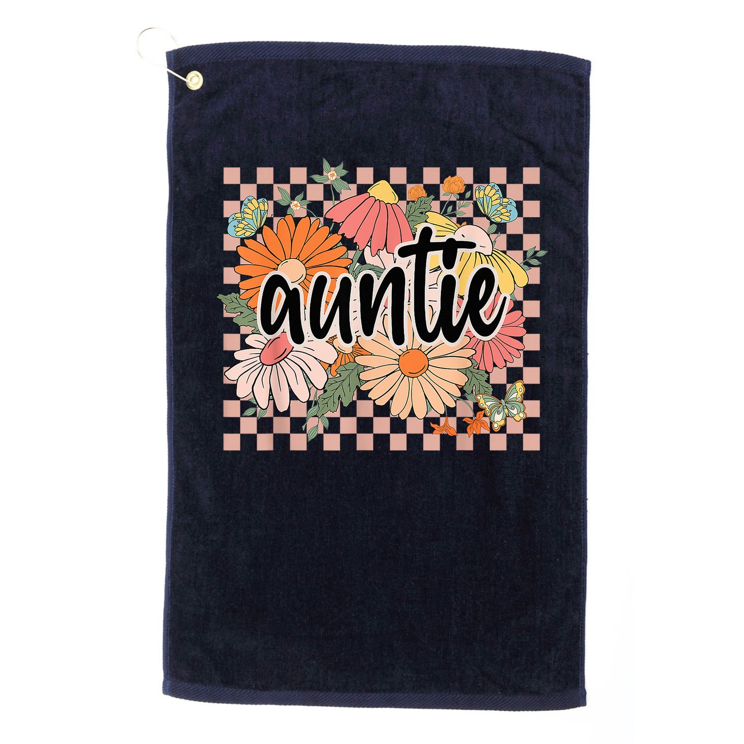 Auntie Floral Mother'S Day Wildflower Girl Checkered Golf Towel