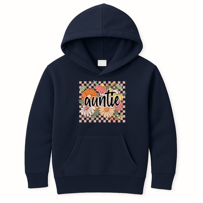 Auntie Floral Mother'S Day Wildflower Girl Checkered Kids Hoodie
