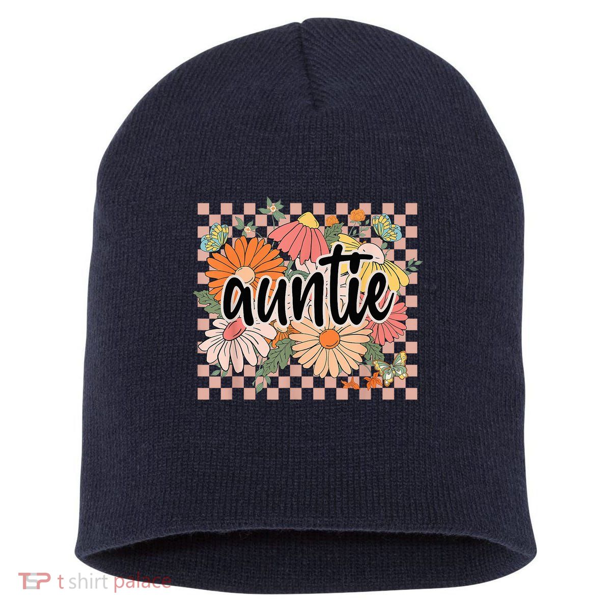 Auntie Floral Mother'S Day Wildflower Girl Checkered Short Acrylic Beanie