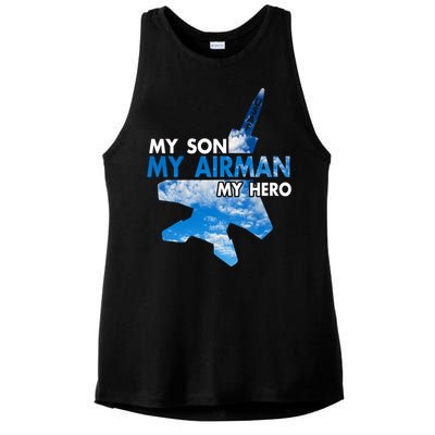 Air Force Mom My Son My Airman Hero Air Force Dad Gift Ladies PosiCharge Tri-Blend Wicking Tank