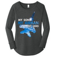 Air Force Mom My Son My Airman Hero Air Force Dad Gift Women's Perfect Tri Tunic Long Sleeve Shirt