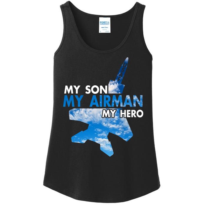 Air Force Mom My Son My Airman Hero Air Force Dad Gift Ladies Essential Tank