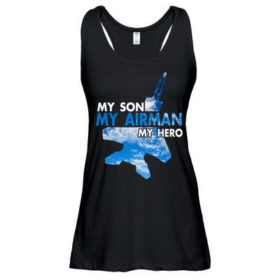 Air Force Mom My Son My Airman Hero Air Force Dad Gift Ladies Essential Flowy Tank