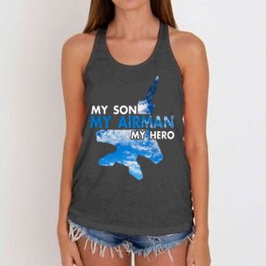 Air Force Mom My Son My Airman Hero Air Force Dad Gift Women's Knotted Racerback Tank