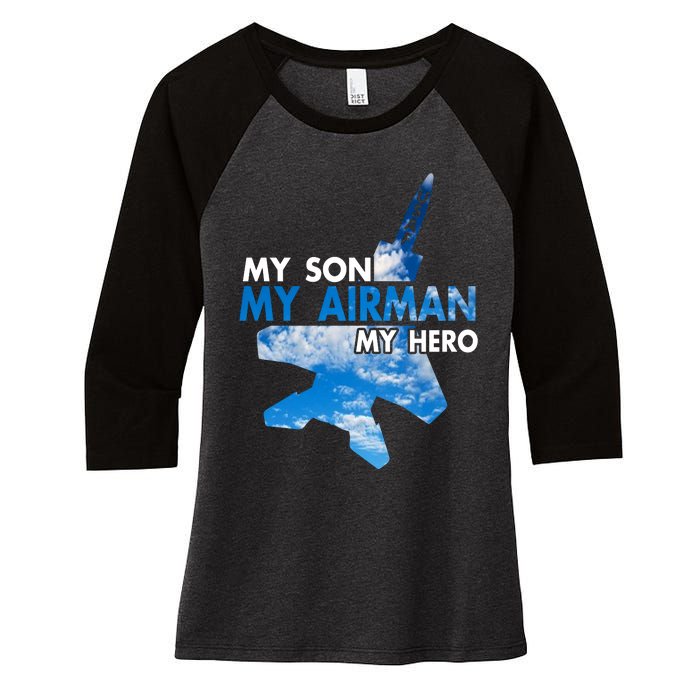 Air Force Mom My Son My Airman Hero Air Force Dad Gift Women's Tri-Blend 3/4-Sleeve Raglan Shirt