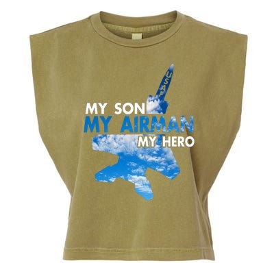 Air Force Mom My Son My Airman Hero Air Force Dad Gift Garment-Dyed Women's Muscle Tee