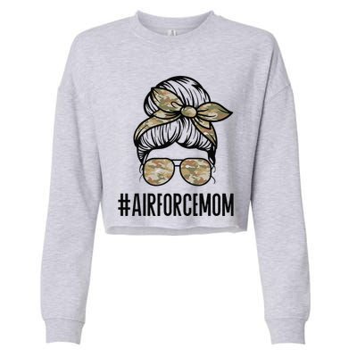 Air Force Mom Messy Bun Sunglasses Military Mom Mother's Day Cropped Pullover Crew