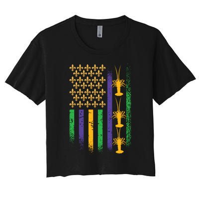 American Flag Mardi Gras Women's Crop Top Tee