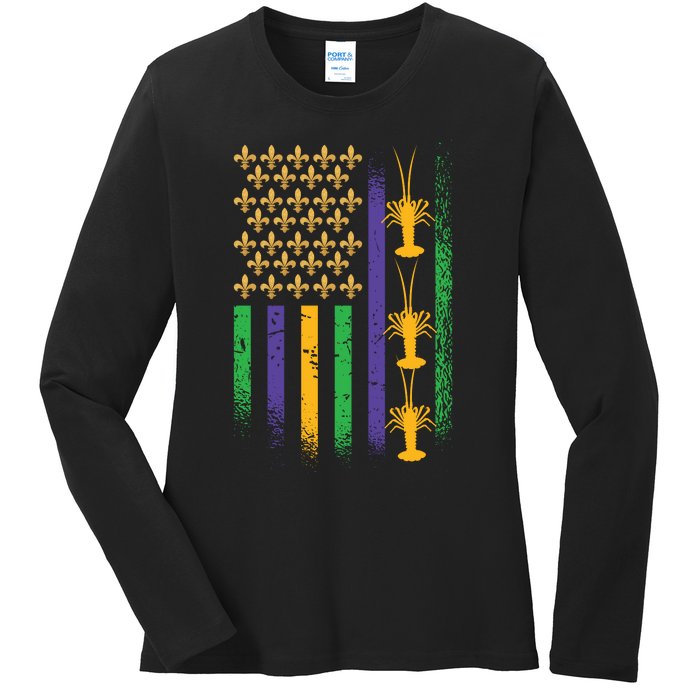 American Flag Mardi Gras Ladies Long Sleeve Shirt