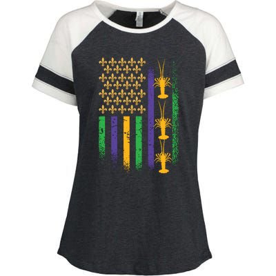 American Flag Mardi Gras Enza Ladies Jersey Colorblock Tee