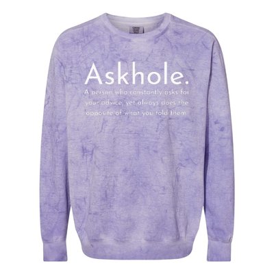 Askhole Funny Meaning Definition Colorblast Crewneck Sweatshirt