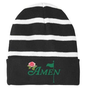 Amen Floral Master Golfer Golf Lover Golf Flower Appare Striped Beanie with Solid Band