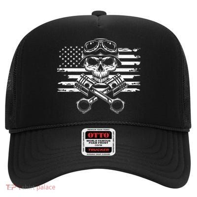 American Flag Motorcycle Apparel Motorcycle High Crown Mesh Back Trucker Hat