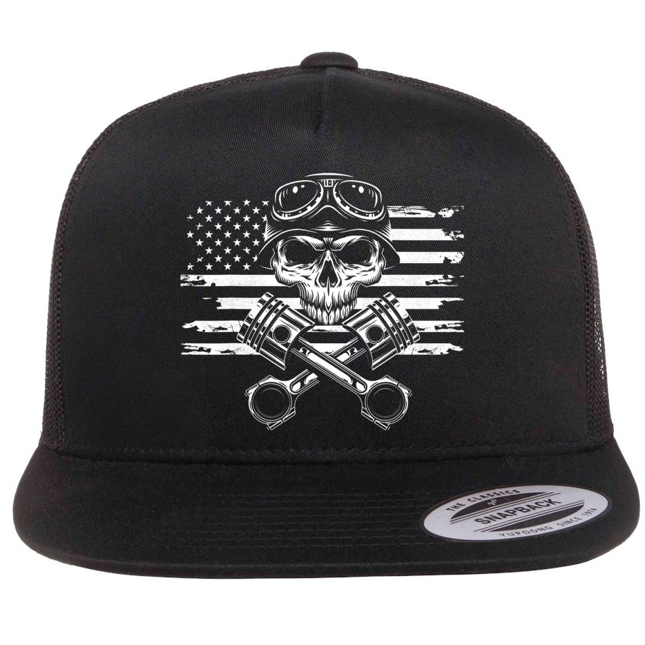 American Flag Motorcycle Apparel Motorcycle Flat Bill Trucker Hat