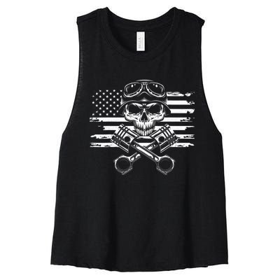 American Flag Motorcycle Apparel Motorcycle Women's Racerback Cropped Tank