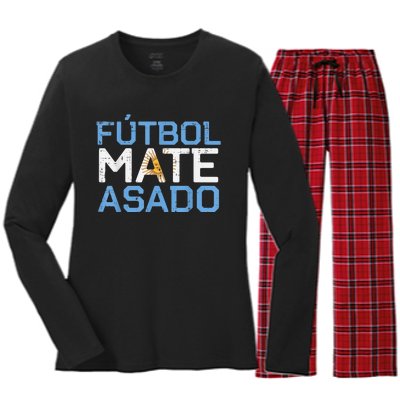 Argentina Futbol Mate Asado Flag Soccer    Women's Long Sleeve Flannel Pajama Set 