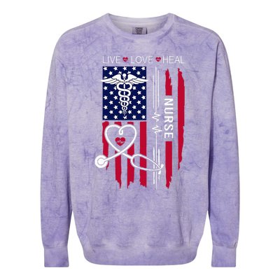 American Flag Nurse Day Gifts Week Gift Nurse NurseS Day Colorblast Crewneck Sweatshirt