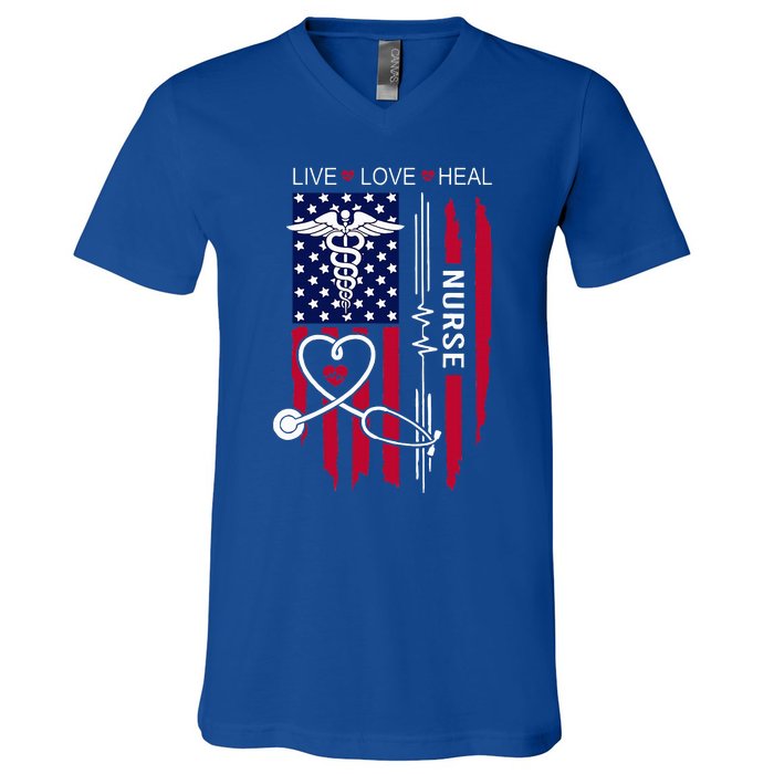 American Flag Nurse Day Gifts Week Gift Nurse NurseS Day V-Neck T-Shirt