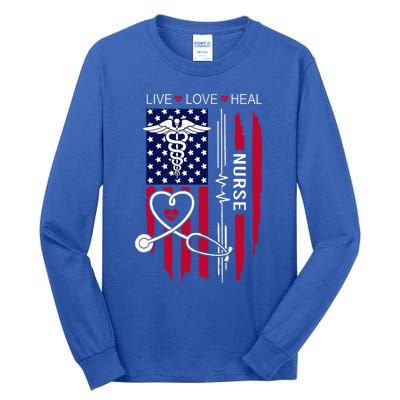 American Flag Nurse Day Gifts Week Gift Nurse NurseS Day Tall Long Sleeve T-Shirt