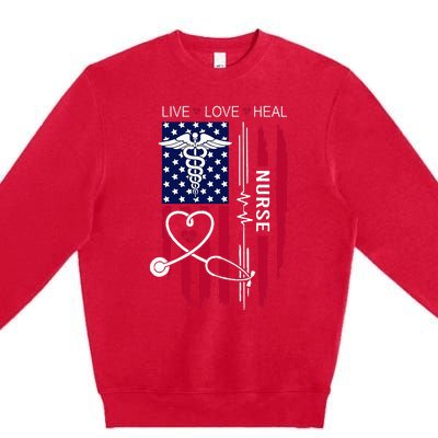 American Flag Nurse Day Gifts Week Gift Nurse NurseS Day Premium Crewneck Sweatshirt