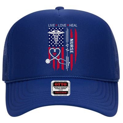 American Flag Nurse Day Gifts Week Gift Nurse NurseS Day High Crown Mesh Back Trucker Hat