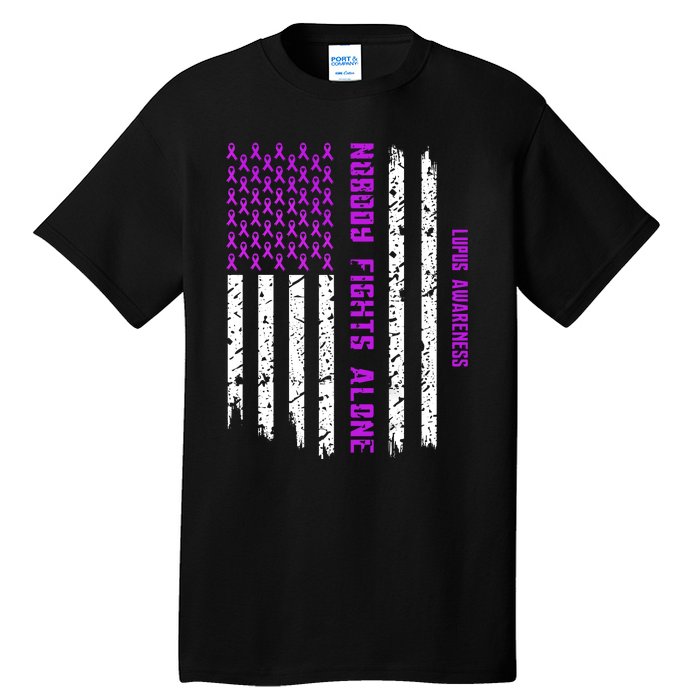 American Flag Nobody Fights Lupus Alone Tall T-Shirt