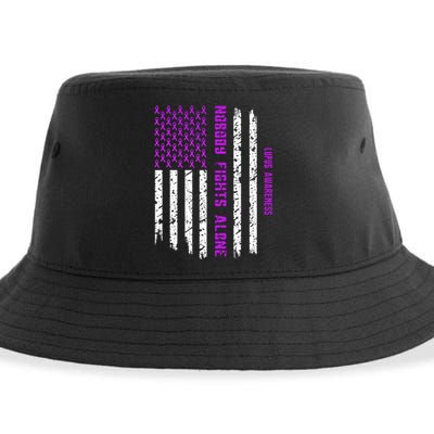 American Flag Nobody Fights Lupus Alone Sustainable Bucket Hat