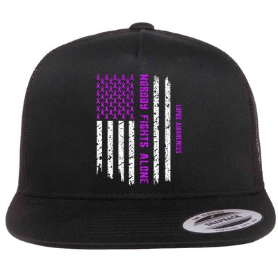 American Flag Nobody Fights Lupus Alone Flat Bill Trucker Hat