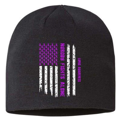 American Flag Nobody Fights Lupus Alone Sustainable Beanie