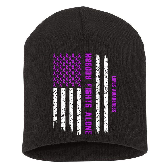 American Flag Nobody Fights Lupus Alone Short Acrylic Beanie