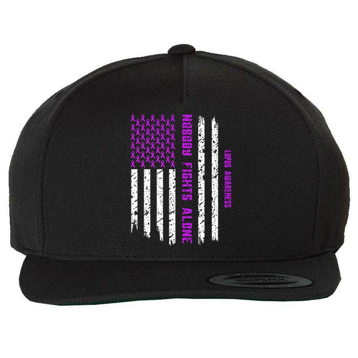 American Flag Nobody Fights Lupus Alone Wool Snapback Cap