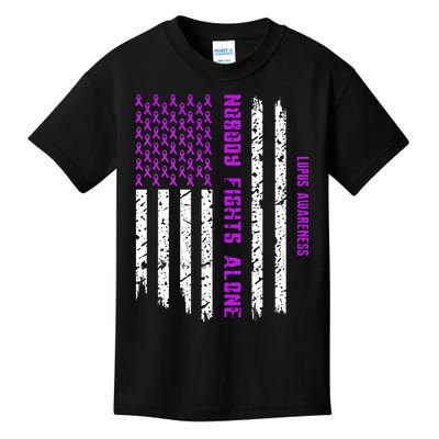 American Flag Nobody Fights Lupus Alone Kids T-Shirt