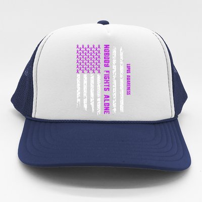 American Flag Nobody Fights Lupus Alone Trucker Hat