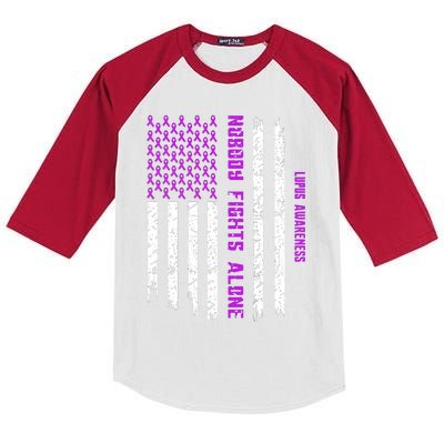 American Flag Nobody Fights Lupus Alone Kids Colorblock Raglan Jersey