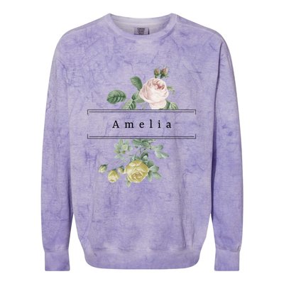 Amelia First Name Vintage Roses Wedding Shower Rose Gift Colorblast Crewneck Sweatshirt