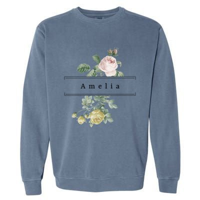 Amelia First Name Vintage Roses Wedding Shower Rose Gift Garment-Dyed Sweatshirt