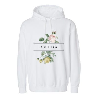 Amelia First Name Vintage Roses Wedding Shower Rose Gift Garment-Dyed Fleece Hoodie