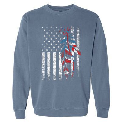 American Flag Native Feather Pride Month Indigenous Garment-Dyed Sweatshirt