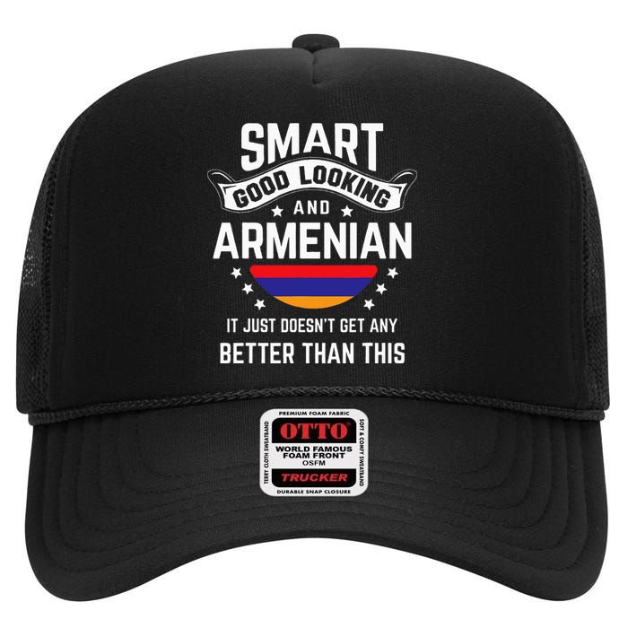 Armenian Flag Native Pride Funny Armenia Armenian Roots High Crown Mesh Back Trucker Hat