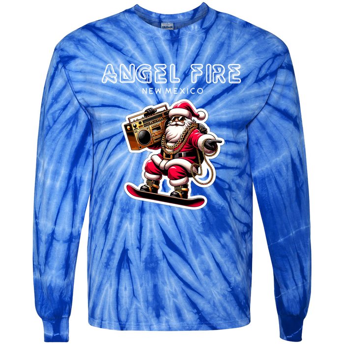 Angel Fire New Mexico Christmas Snowboard Santa Claus Great Gift Tie-Dye Long Sleeve Shirt