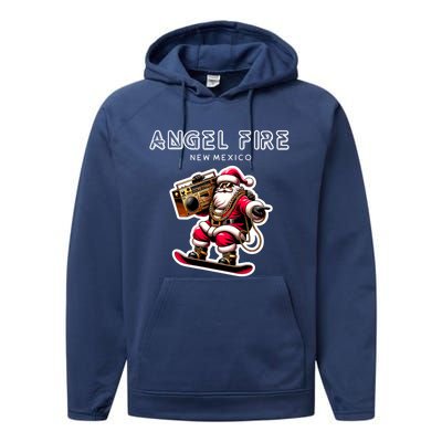 Angel Fire New Mexico Christmas Snowboard Santa Claus Great Gift Performance Fleece Hoodie