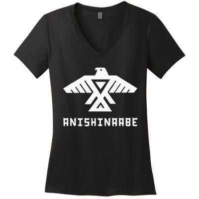 Anishinaabe First Nations Thunderbird Ojibwe Indigenous Women's V-Neck T-Shirt