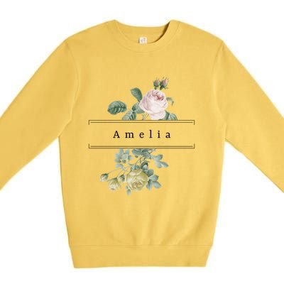 Amelia First Name Vintage Roses Wedding Shower Rose Gift Premium Crewneck Sweatshirt