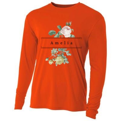 Amelia First Name Vintage Roses Wedding Shower Rose Gift Cooling Performance Long Sleeve Crew