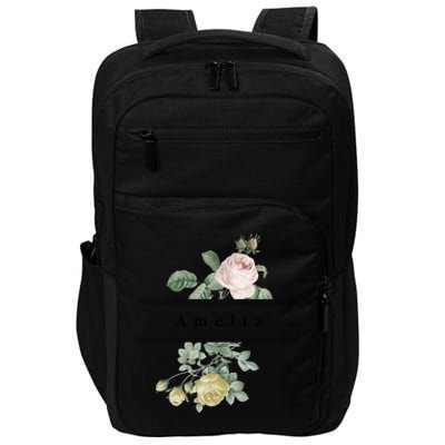 Amelia First Name Vintage Roses Wedding Shower Rose Gift Impact Tech Backpack